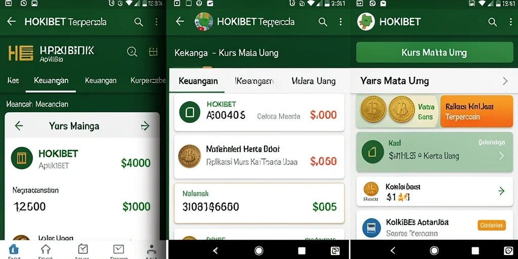 Tampilan antarmuka aplikasi HOKIBET dengan fitur kurs mata uang.