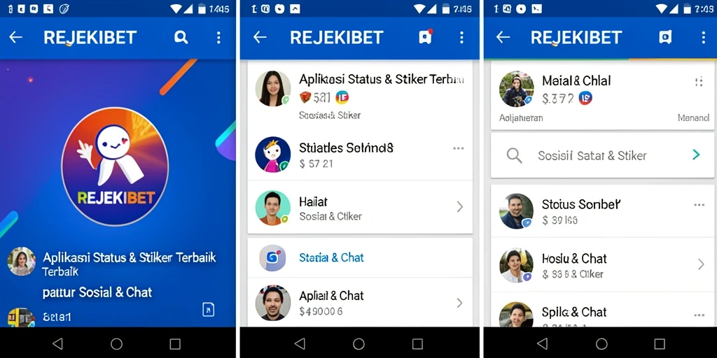 Tampilan antarmuka aplikasi REJEKIBET dengan berbagai stiker menarik.